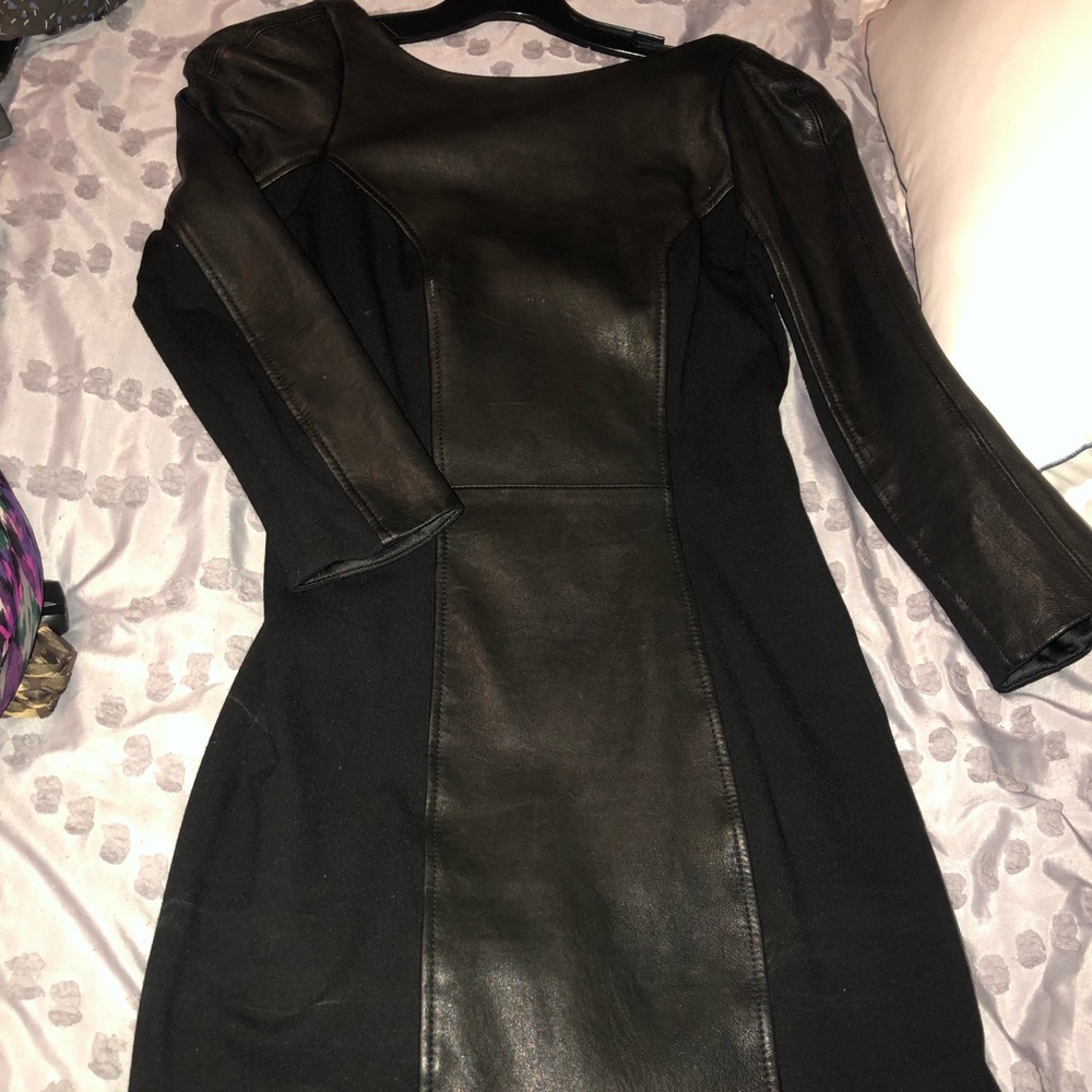Diane von Furstenberg black leather dress.
